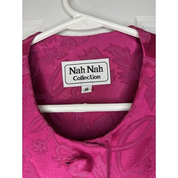 VINTAGE 80'S Barbie Pink Brocade Top Embroidered Beaded Puff Sleeve Sz 16 - Picture 4 of 11